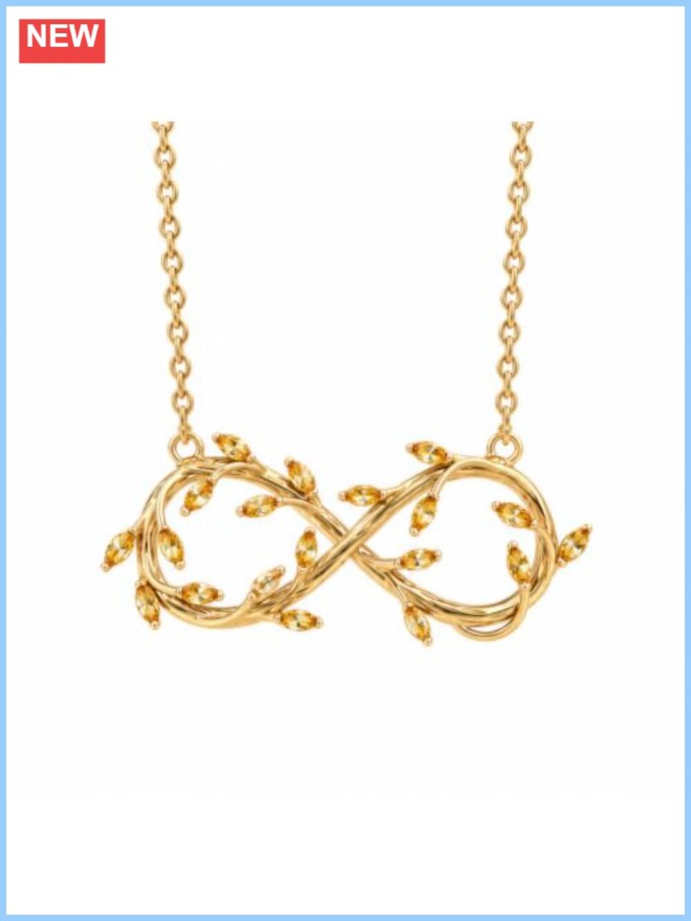 925 Sterling Silver Infinity Leaf Birthstone Pendant Necklace 18K Gold Plated